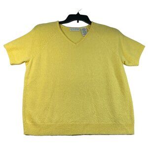 White Stag Knit Blouse Womens size Large Yellow Knit Vneck Short Sleeve